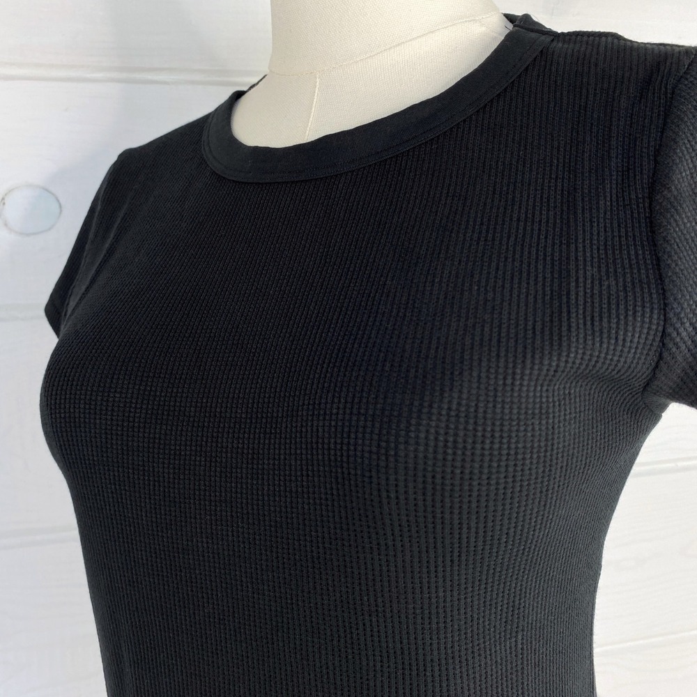 American Eagle AE Waffle T-Shirt Layering Tee M Black Stretch Base Layer 90s Y2K - Picture 5 of 16